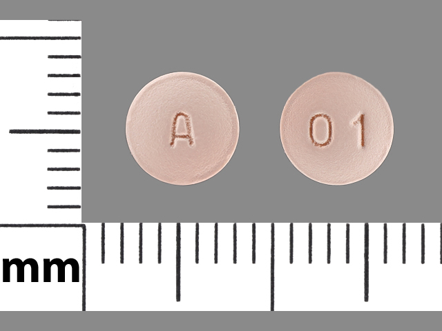 Pink Round pill with imprint A;01 — Simvastatin Simvastatin 10 mg; (view 4)