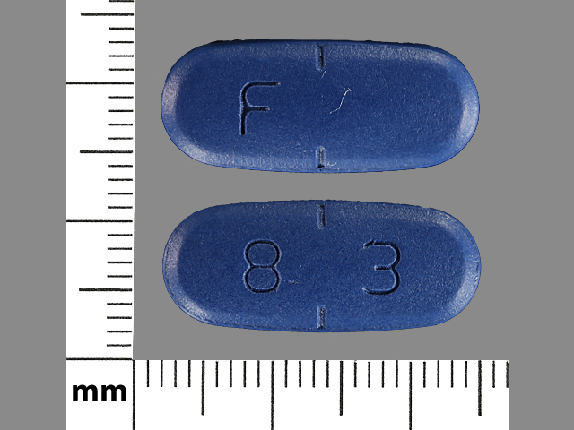 Blue Oval pill with imprint F;8;3 — Valacyclovir 1000 mg (view 2)