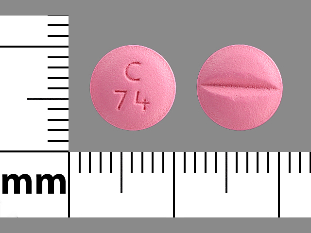 Pink Round pill with imprint C;74 — Metoprolol tartrate Metoprolol tartrate 50 mg; (view 3)