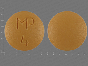 Yellow Round pill with imprint MP;4 — Imipramine hydrochloride Imipramine hydrochloride 10 mg; (view 3)