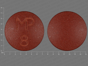Brown Round pill with imprint MP;8 — Imipramine hydrochloride Imipramine hydrochloride 25 mg; (view 2)