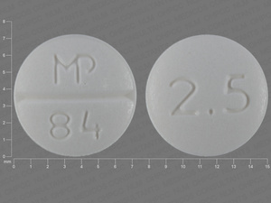 White Round pill with imprint 2;5;MP;84 — Minoxidil Minoxidil 2.5 mg; (view 3)