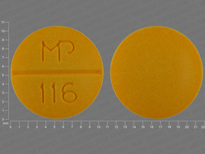 Yellow Round pill with imprint MP;116 — Sulindac Sulindac 200 mg; (view 3)