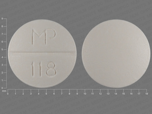 White Round pill with imprint MP;118 — Trazodone hydrochloride Trazodone hydrochloride 50 mg; (view 2)