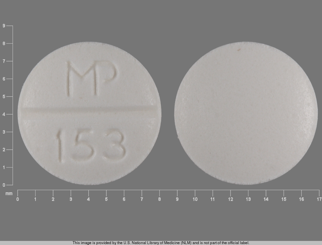 White Round pill with imprint MP;153 — Atenolol and chlorthalidone Atenolol 50 mg;chlorthalidone 25 mg; (view 2)
