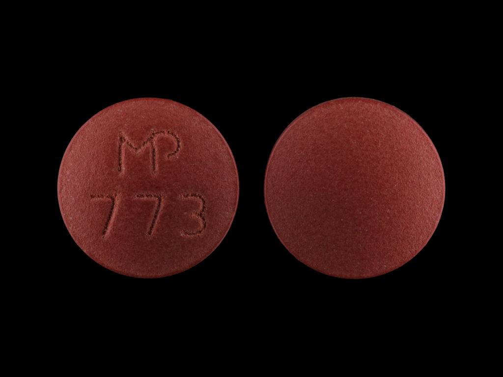 Red Round pill with imprint MP;773 — Felodipine 10 mg (view 2)
