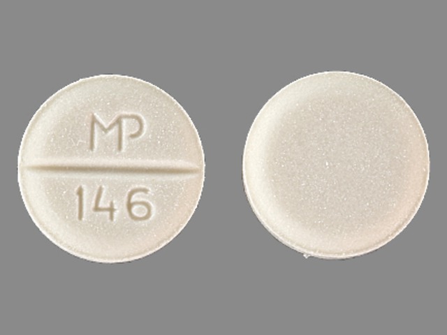 White Round pill with imprint MP;146 — Atenolol Atenolol 50 mg; (view 2)