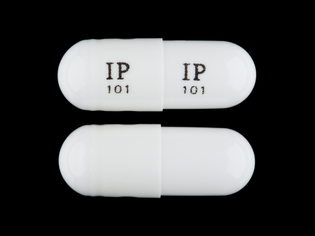 White Capsule pill with imprint IP101 — Gabapentin Gabapentin 100 mg; (view 2)