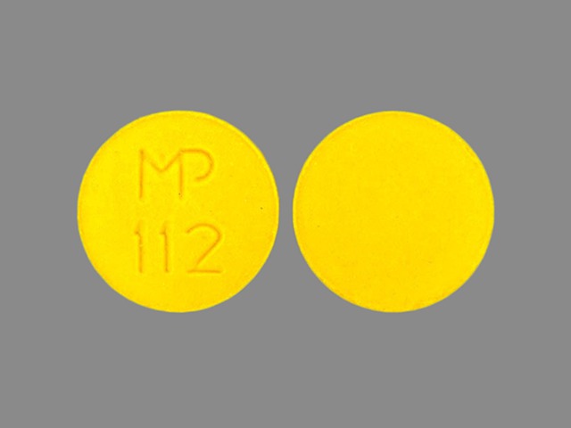 Yellow Round pill with imprint MP;112 — Sulindac Sulindac 150 mg; (view 3)