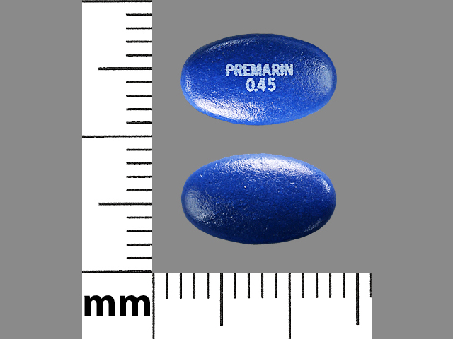 Blue Oval pill with imprint PREMARIN;045 — Premarin Estrogens, conjugated 0.45 mg; (view 2)