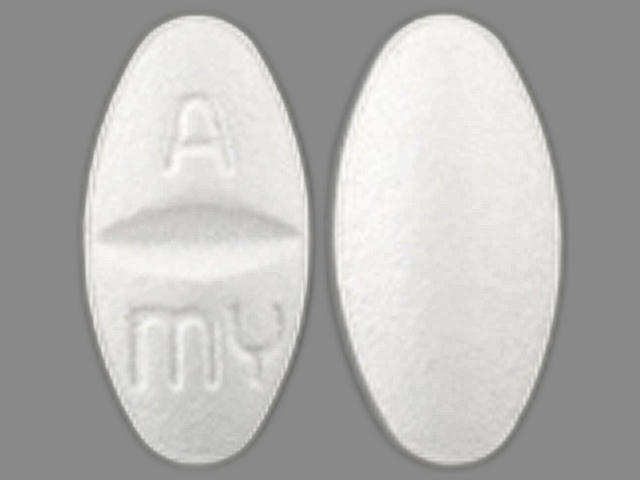 White Oval pill with imprint A;my — Toprol Metoprolol succinate 200 mg; (view 3)