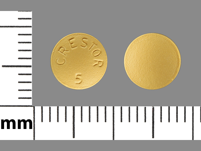 Yellow Round pill with imprint 5;crestor — Crestor Rosuvastatin calcium 5 mg; (view 2)