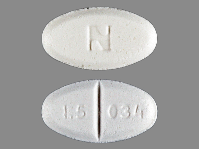 White Oval pill with imprint 1;5;034;N — Glyburide Glyburide 1.5 mg; (view 2)