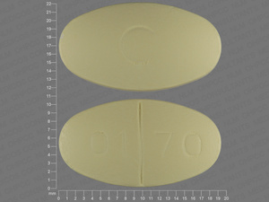 Yellow Oval pill with imprint C;01;70 — Oxaprozin Oxaprozin 600 mg; (view 2)