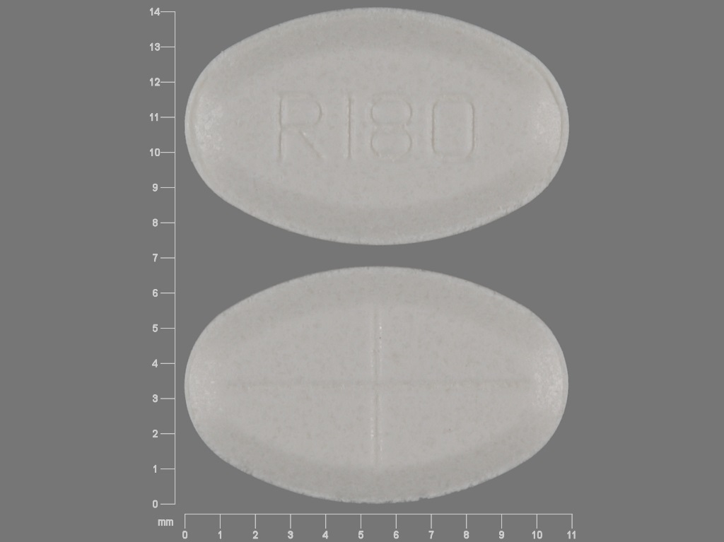 White Oval pill with imprint R;180 — Tizanidine 4 mg (view 2)