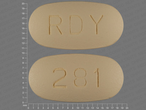 Yellow Capsule pill with imprint RDY;281 — Levofloxacin Levofloxacin 750 mg; (view 2)