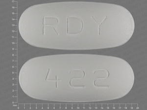 White Oval pill with imprint RDY;422 — Ciprofloxacin Ciprofloxacin hydrochloride 287.5 mg;ciprofloxacin 212.6 mg; (view 2)