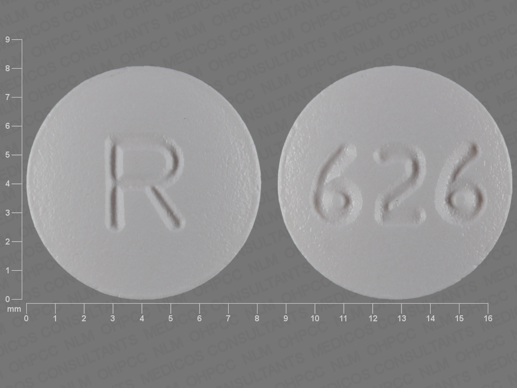 White Round pill with imprint R;626 — Zafirlukast Zafirlukast 20 mg; (view 2)