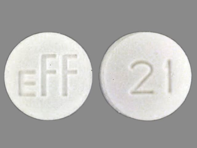 White Round pill with imprint EFF;21 — Methazolamide Methazolamide 25 mg; (view 3)