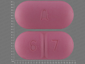 Pink Oval pill with imprint A;6;7 — Amoxicillin Amoxicillin 875 mg; (view 2)