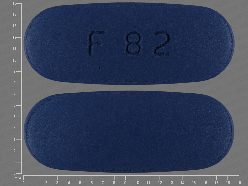 Blue Capsule pill with imprint F;82 — Valacyclovir hydrochloride Valacyclovir hydrochloride 500 mg; (view 3)