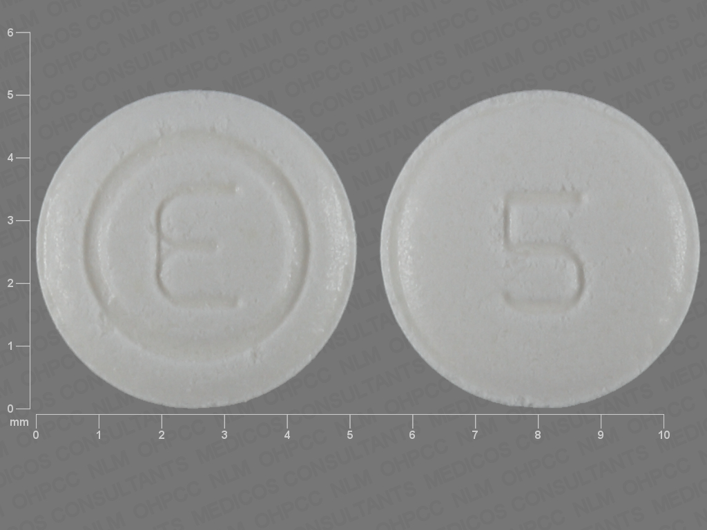 White Round pill with imprint 5;E — Ondansetron Ondansetron 4 mg; (view 3)
