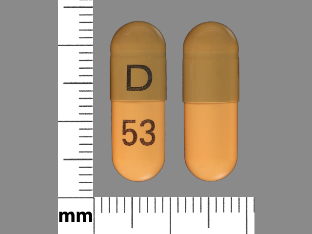 Green;orange Capsule pill with imprint D;53 — Tamsulosin hydrochloride Tamsulosin hydrochloride 0.4 mg; (view 2)