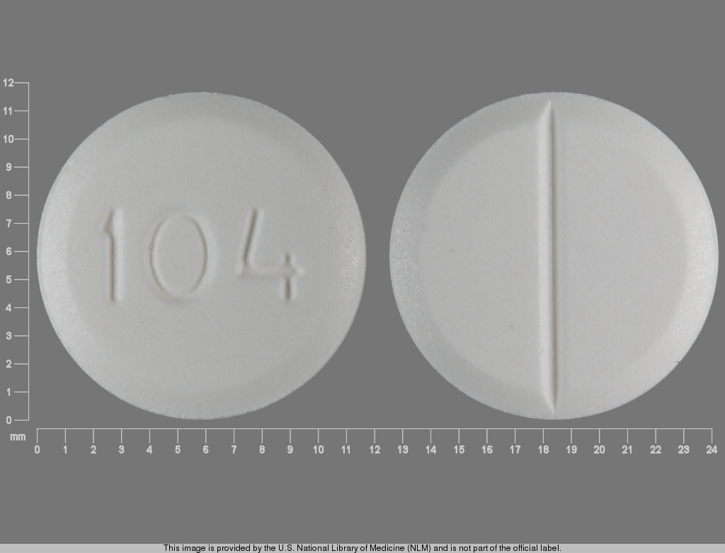 White Round pill with imprint 104 — Bethanechol chloride 10 mg (view 2)