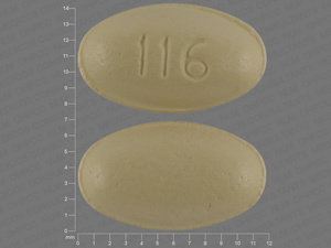 Yellow Oval pill with imprint 116 — Verapamil hydrochloride Verapamil hydrochloride 120 mg; (view 2)