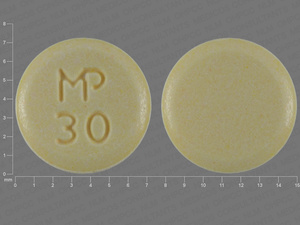 Yellow Round pill with imprint MP;30 — Chlorthalidone Chlorthalidone 25 mg; (view 2)