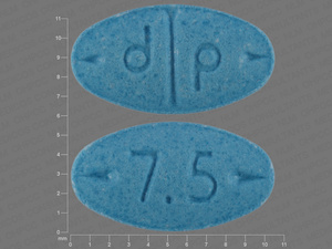 Blue Oval pill with imprint 7;5;d;p — Amphetamine aspartate/amphetamine sulfate/dextroamphetamine saccharate/dextroamphetamine sulfate 1.875 mg/1.875 mg/1.875 mg/1.875 mg (view 2)