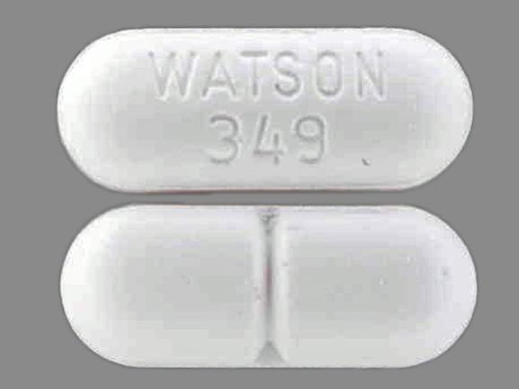 White Oval pill with imprint WATSON;349 — Hydrocodone bitartrate and acetaminophen Hydrocodone bitartrate 5 mg / acetaminophen 500 mg (view 8)