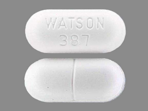 White Oval pill with imprint WATSON;387 — Hydrocodone bitartrate and acetaminophen Hydrocodone bitartrate 7.5 mg;acetaminophen 750 mg; (view 3)