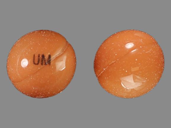 Orange Round pill with imprint UM — Dronabinol Dronabinol 10 mg; (view 4)