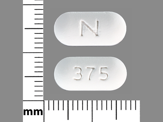 White Capsule pill with imprint N;375 — Naprelan Naproxen sodium 375 mg; (view 2)