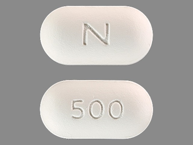 White Capsule pill with imprint N;500 — Naprelan Naproxen sodium 500 mg; (view 2)