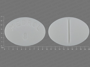 White Oval pill with imprint MEDROL;8 — Methylprednisolone Methylprednisolone 8 mg; (view 2)