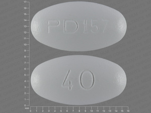 White Oval pill with imprint PD;157;40 — Atorvastatin 40 mg (view 3)