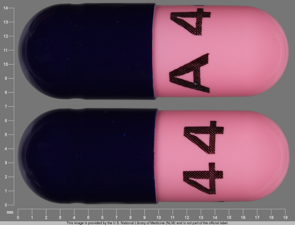 Blue, pink Capsule pill with imprint A44 — Amoxicillin 250 mg (view 4)