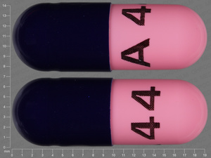 Blue, pink Capsule pill with imprint A44 — Amoxicillin 250 mg (view 2)