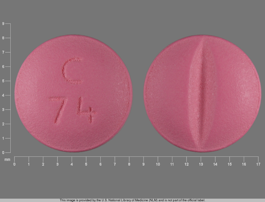 Pink Round pill with imprint C;74 — Metoprolol tartrate Metoprolol tartrate 50 mg; (view 2)