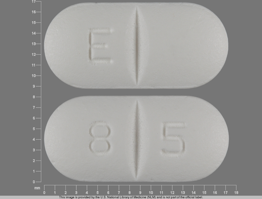 White Capsule pill with imprint E;8;5 — Penicillin v potassium Penicillin v potassium 500 mg; (view 2)