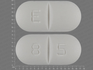White Capsule pill with imprint E;8;5 — Penicillin v potassium Penicillin v potassium 500 mg; (view 3)