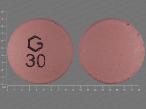 Pink Round pill with imprint G;30 — Nifedipine Nifedipine 30 mg; (view 2)