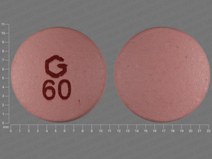 Pink Round pill with imprint G;60 — Nifedipine Nifedipine 60 mg; (view 2)