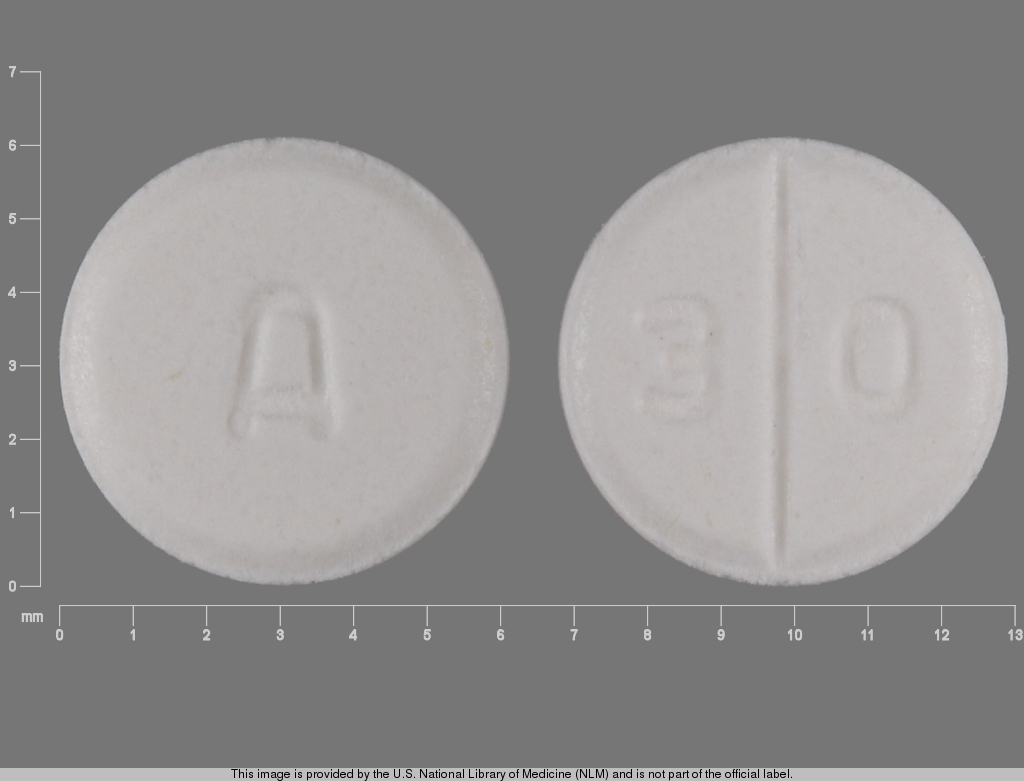 White Round pill with imprint 3;0;A — Glyburide 2.5 mg (view 2)