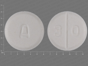 White Round pill with imprint 3;0;A — Glyburide 2.5 mg (view 3)