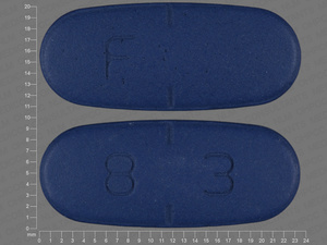 Blue Oval pill with imprint F;8;3 — Valacyclovir 1000 mg (view 4)