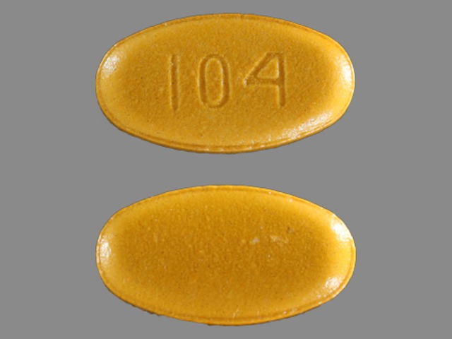 Yellow Oval pill with imprint 104 — Sulfasalazine 500 mg (view 2)