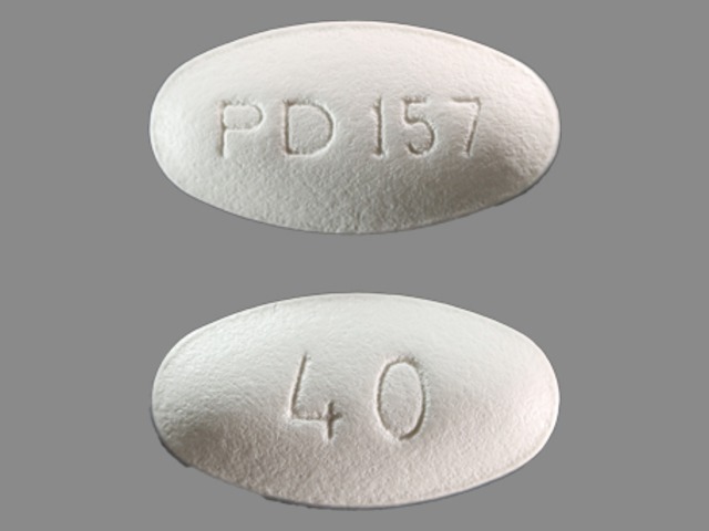White Oval pill with imprint PD;157;40 — Atorvastatin calcium Atorvastatin calcium 40 mg; (view 3)